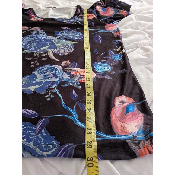 Lily By Firmiana Tunic Womens 1X Multi Floral Humming Bird Blouse Top Stretch - Picture 12 of 12